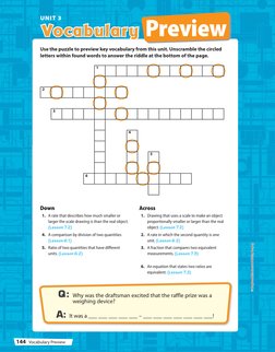 Vocabulary Preview
UNIT 3
1
2
3
4
5
6
Q:  Why was the draftsman excited that the raffle prize was a 
weighing device?
A: It w