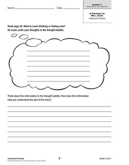 2
Grade 5, Unit 1
 
Lesson 1
R E A D E R ’ S  N O T E B O O K
Name 
 Date 
A Package for  
Mrs. Jewls
Independent Reading
Ind