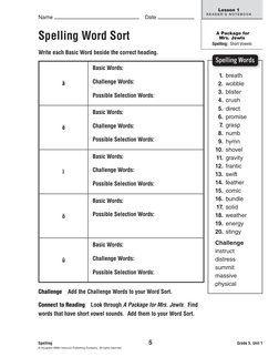 Spelling Word Sort
Write each Basic Word beside the correct heading.  
a˘
Basic Words:
Challenge Words:
Possible Selection Wo