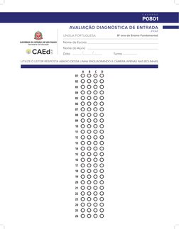 LÍNGUA PORTUGUESA
8º ano do Ensino Fundamental
Data
Nome do Aluno 
C A D E R N O
P0801
Turma
Nome da Escola
2022
AVALIAÇÃO DI