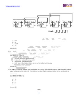 byjusexamprep.com  (https://byjusexamprep.com/)
 
7 
 
a. 62.5 
b. 66 
c. 67.67 
d. 70 
Answer (a) 
14. In a DRAM, 
(GATE E
