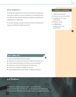 Y
203
... vamos a conocer
1. Calado de la distribución
2. Sustitución de una correa dentada
3. Comprobación de las cotas 
de