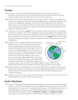Circles
15. Construct a circle and an inscribed angle. Measure the angle and the arc it
intercepts. Animate the vertex of the