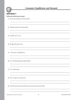 W
O
R
K
S
H
E
E
T
9
2
QUESTION SET–I
Define the following concepts:
1. Demand and quantity demanded.
________________________