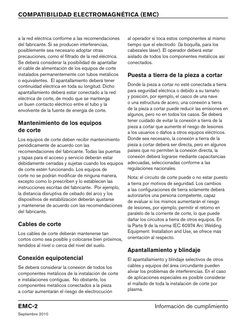 Tabla de contenido
ii	
powermax65/85  Manual del operador
COMPATIBIlIDAD ElECTROMAGNÉTICA (EMC)
Septiembre 2010
EMC-2 
Inform