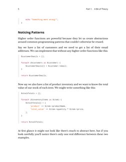 echo "Something went wrong!";
}
Noticing Patterns
Higher order functions are powerful because they let us create abstractions