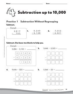59
© 2009  Marshall Cavendish International (Singapore) Private Limited
Subtract. Use base-ten blocks to help you.
    5 , 2