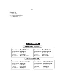 Published By
B. ARUMUGAM
SRI GANGA PUBLICATIONS
(A unit of Shyamala Group)
(ii)
TIRUNELVELI ACCOUNT
CHENNAI ACCOUNT
Account N