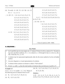 5
Relations and Functions
Surya - 10 Maths
(ii)	 To verify : A × (B – C) = (A × B) – (A × C)
	
	B – C	 = {1, 3, 5, 7}
∴ A × (