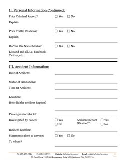 II. Personal Information Continued:
Prior Criminal Record?
Yes
No
Explain:
Prior Traffic Citations?
Yes
No
Explain:
Do You Us