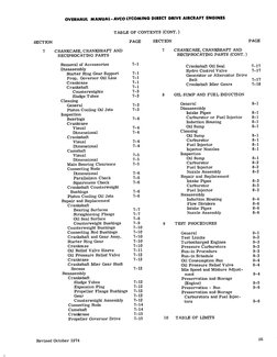OVERHAUL MANUAL- AVCO.LYCOMING DIRECt DRIVE AIRCRAiFT ENGINISS
TABLE OF CONTENTS (CONT.
SECTION
PAGE
SECTION
PAGE
7
CRANKCASE
