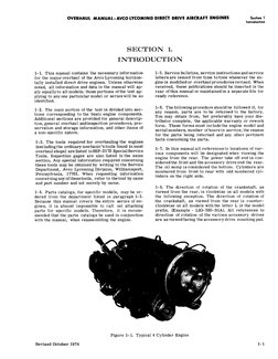 OVERHAUL MANUAL-AVCO LYCOMING DIRECT DRIVE AIRCRACT ENGINES
Section
1
SECTION
i..
INTRODUCTION
1- 1.
This manual contains Zhe