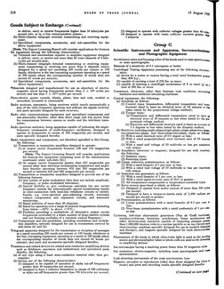 318
BOARD
OF
TRADE
JOURNAL
15 August 1958
Goods Subject to Embargo (ContiffUed)
to deliver, carry or receive frequencies high