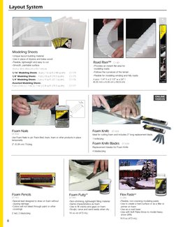 Layout System
Modeling Sheets     
• Unique layout-building material
• Use in place of styrene and balsa wood
• Flexible, lig