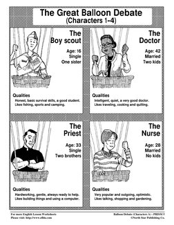 For more English Lesson Worksheets
Please visit: http://www.eﬂ4u.com
Balloon Debate (Characters A) - PRISM 5
©North Star Publ
