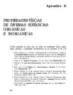 Apéndic e D
PROPIEDADES FíSICAS
DE DIVERSAS SUSTANCIAS
ORGÁNICAS
E INORGÁNICAS
Fuentes generales de datos para las tablas de