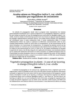 CIENCIA 5(3), 205-211,1997 
Maracaibo, Venezuela 
Acodos aéreos en Mangyeva indica L. var. criolla 
inducidos por reguladores