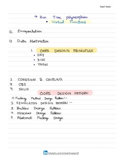 Kapil Yadav
linkedin.com/in/kapilyadav22
→
Run
time
polymorphism
•
virtual
Functions
12.
Encapsulation
13
.
Data
Abstraction
