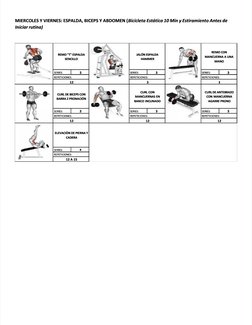  
MIERCOLES Y VIERNES: ESPALDA, BICEPS Y ABDOMEN (
MIERCOLES Y VIERNES: ESPALDA, BICEPS Y ABDOMEN (Bicicleta Estática 10 Min