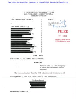 IN THE UNITED STATES DISTRICT COU T
FOR THE EASTERN DISTRICT OF TEXAS
SHERMAN DIVISION
INDICTMENT
THE UNITED STATES GRAND JUR