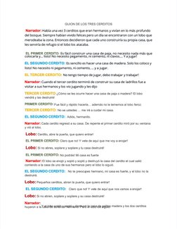  
GUION DE LOS TRES CERDITOS
GUION DE LOS TRES CERDITOS
Narrador:
Narrador: Había una vez 3 cerditos que eran hermanos 
Había