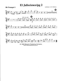 Bb Trumpet I
El Jalisciencelpg2
@ 1999 Mariachi. 
Publishing 
Company
www. mariachipublishin 
g.com
son/trans. 
L.G. Sobrtno
