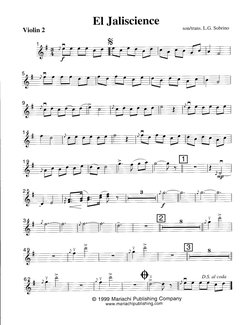 El Jaliscience
Violin 2
son/trans. 
L.G. Sobrino
D.S. aI coda
O 1999 Mariachi 
Publishing 
Company
www. mariachipublishing.co