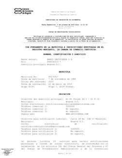 Cámara de Comercio de Bogotá
Informacion Empresarial Publico
CERTIFICADO DE INSCRIPCIÓN DE DOCUMENTOS
Fecha Expedición: 2 d