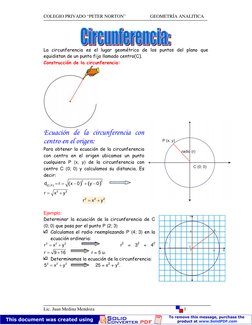 COLEGIO PRIVADO “PETER NORTON”                     GEOMETRÍA ANALITICA
Lic. Juan Medina Mendoza
1
La circunferencia es el lug