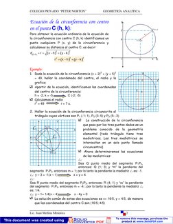 COLEGIO PRIVADO “PETER NORTON”                     GEOMETRÍA ANALITICA
Lic. Juan Medina Mendoza
2
Ecuación de la circunferenc