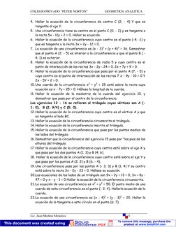 COLEGIO PRIVADO “PETER NORTON”                     GEOMETRÍA ANALITICA
Lic. Juan Medina Mendoza
5
4. Hallar la ecuación de la