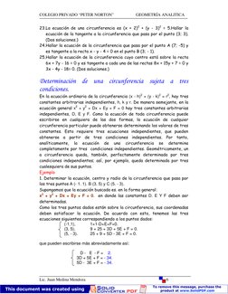 COLEGIO PRIVADO “PETER NORTON”                     GEOMETRÍA ANALITICA
Lic. Juan Medina Mendoza
6
23.La ecuación de una circu