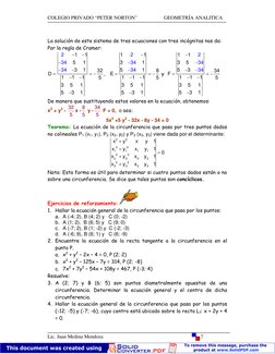 COLEGIO PRIVADO “PETER NORTON”                     GEOMETRÍA ANALITICA
Lic. Juan Medina Mendoza
7
La solución de este sistema