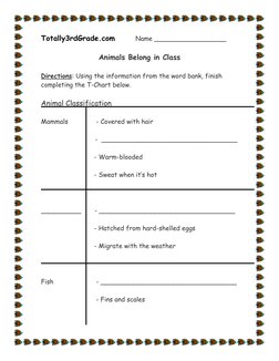 Totally3rdGrade.com                Name __________________ 
 
Animals Belong in Class 
 
Directions: Using the information fr