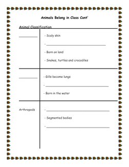 Animals Belong in Class Cont’ 
 
Animal Classification 
 
__________  
   - Scaly skin 
 
   - ______________________________