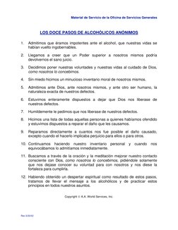 Material de Servicio de la Oficina de Servicios Generales 
 
LOS DOCE PASOS DE ALCOHÓLICOS ANÓNIMOS 
 
1. 
Admitimos que éram