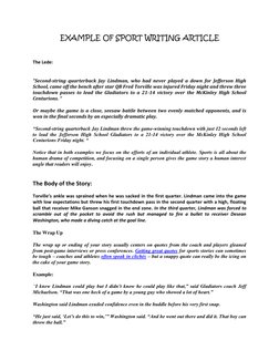 EXAMPLE OF SPORT WRITING ARTICLE 
 
The Lede: 
 
“Second-string quarterback Jay Lindman, who had never played a down for