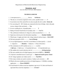 Department of Electrical & Electronics Engineering 
 
TECHNICAL QUIZ 
(for I, II, III & IV B.Tech., EEE Students) 
 
TECHNICA