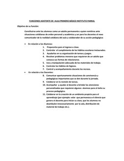 Funciones del Asistente de Aula en 1º Básico | PDF