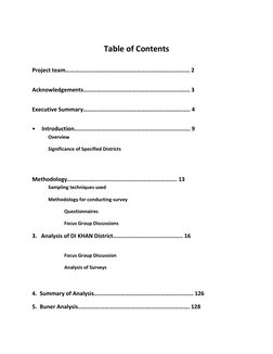 Table of Contents 
Project team………………………………………………………………………… 2 
Acknowledgements……………………………………………………………… 3 
Executive Summary…