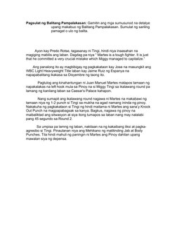 Pagsulat ng Balitang Pampalakasan: Gamitin ang mga sumusunod na detalye 
                          upang makabuo ng Balitang