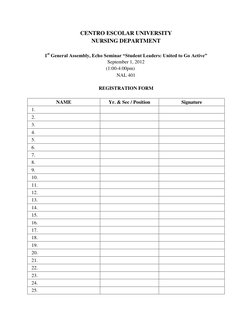 CENTRO ESCOLAR UNIVERSITY 
NURSING DEPARTMENT 
 
1st General Assembly, Echo Seminar “Student Leaders: United to Go Active” 
S