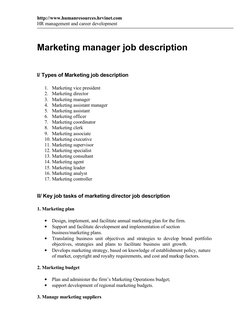 http://www.humanresources.hrvinet.com
HR management and career development
Marketing manager job description
I/ Types of Mark