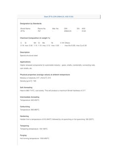 Steel ZF7b (DIN 20MnCr5, AISI 5120) 
 
 
   
 
 
 
 
 
Designation by Standards 
Brand Name 
Ravne No. 
Mat. No. 
DIN 
EN 
AI