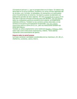 (Coriandrum sativum L.), que no prospera bien en el trópico. Es todavía más 
apreciada en la cocina antillana, brasileña y en