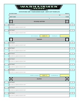 Warhammer 40K Army List Template | PDF