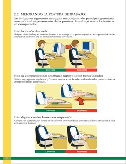 2.2 MEJORANDO LA POSTURA DE TRABAJO:
Las imágenes siguientes entregan un conjunto de principios generales
asociados al mejora