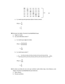 25 
 
a. E1= evento que dos personas elijan el mismo numero 
 
 *  +   
   
 
  
  
 
  
10) Se lanzan tres dados.