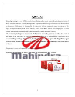 4 
 
 
 
PREFACE 
Internship training is a part of MBA curriculum, which a student has to undertake after the completion of