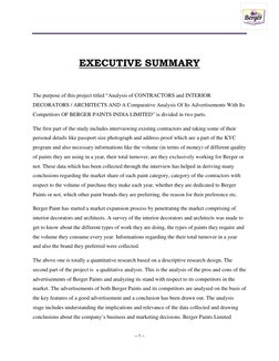 ~ 7 ~
EXECUTIVE SUMMARY
The purpose of this project titled “Analysis of CONTRACTORS and INTERIOR
DECORATORS / ARCH